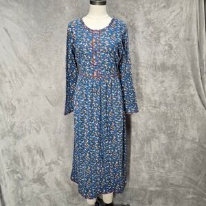 Michael Carrie Blue Floral Cottagecore Midi Dress Women S Prairie Boho‎ Stretchy